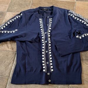 J. Crew Navy Blue Cardigan with White Trim